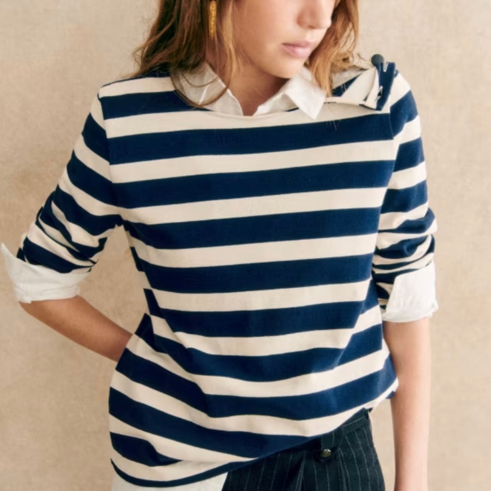 NWT Sezane Colette Mariniere Maxi Stripes Navy/Eru Size L